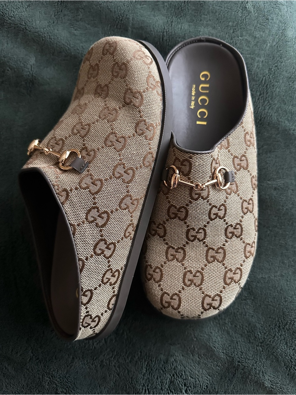 Gucci Beige Brown GG Canvas Horsebit Clogs - Picture 6 of 6